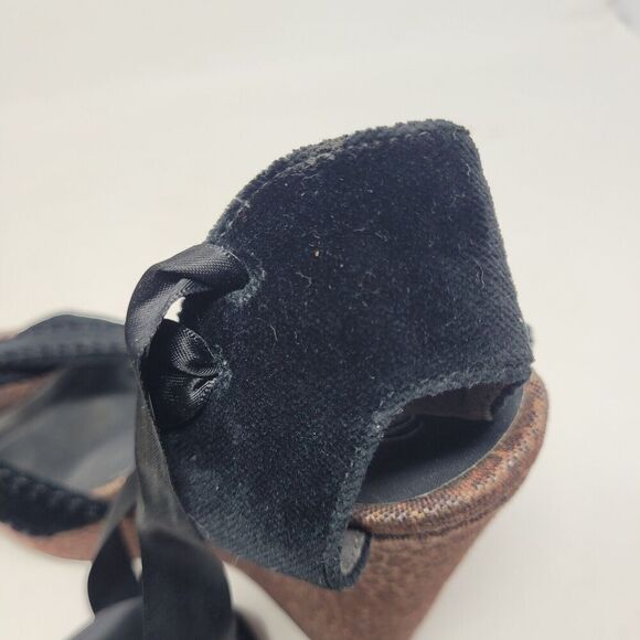 Stuart Weitzman Sandals Womens 9 Cheetah Print Wedge Platform Velvet Ankle Ties - Picture 9 of 10